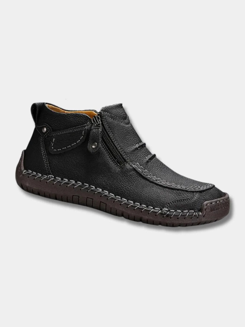 Men's Ankle Boots - Side Zip Mid-Top Stitched Detail