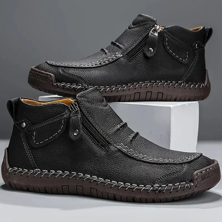 Men's Ankle Boots - Side Zip Mid-Top Stitched Detail