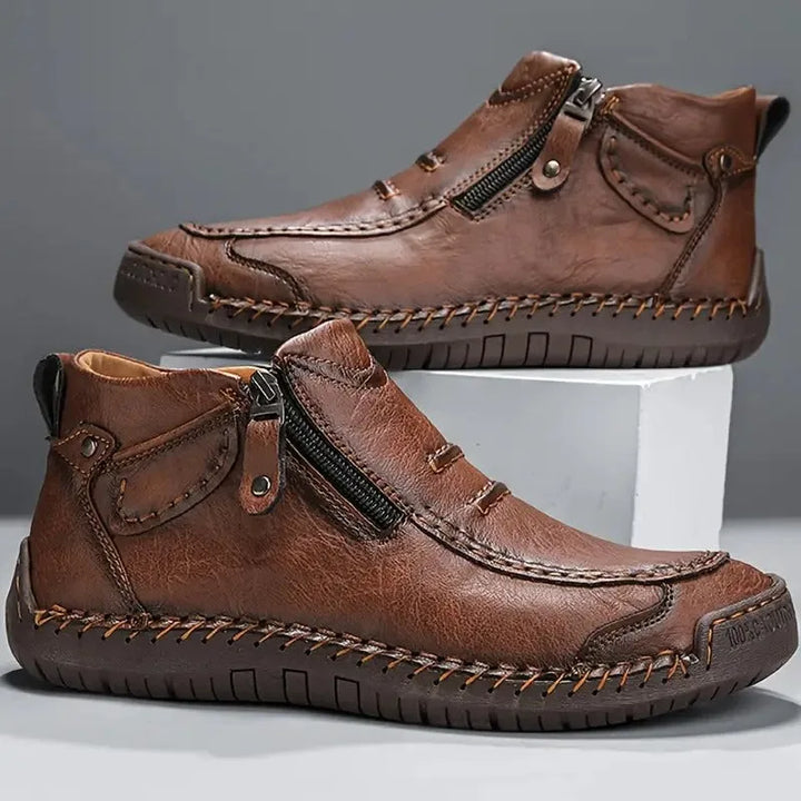 Men's Ankle Boots - Side Zip Mid-Top Stitched Detail