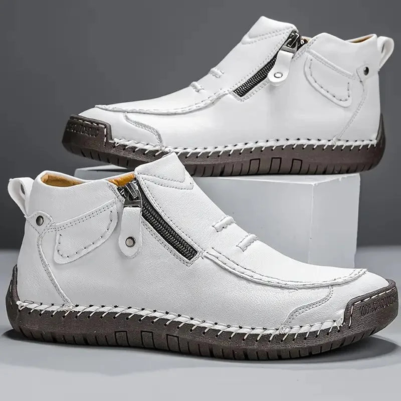 Men's Ankle Boots - Side Zip Mid-Top Stitched Detail