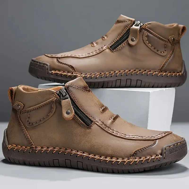 Men's Ankle Boots - Side Zip Mid-Top Stitched Detail
