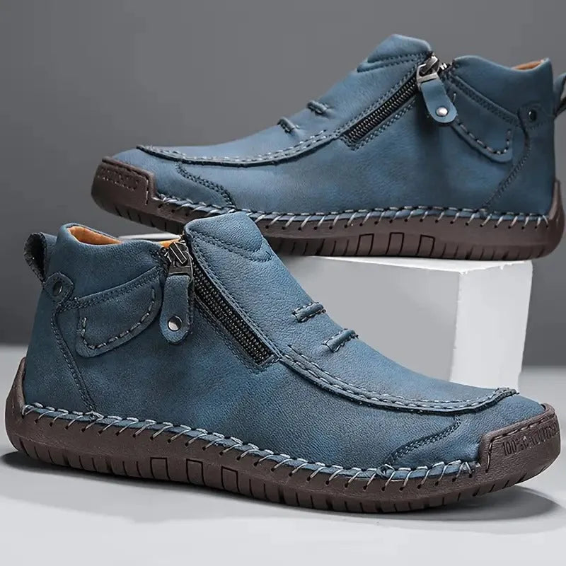 Men's Ankle Boots - Side Zip Mid-Top Stitched Detail