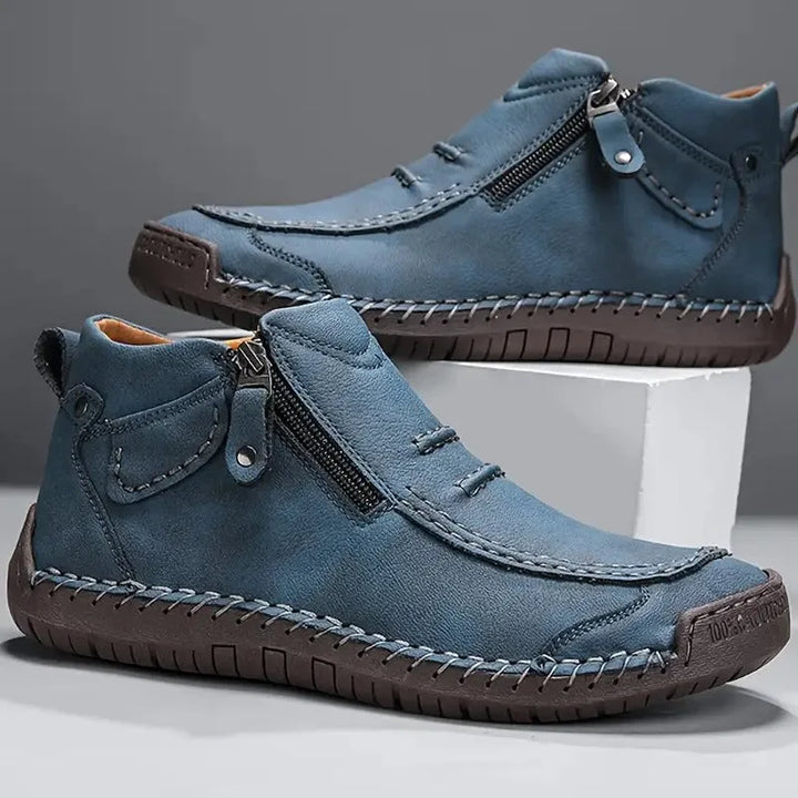 Men's Ankle Boots - Side Zip Mid-Top Stitched Detail