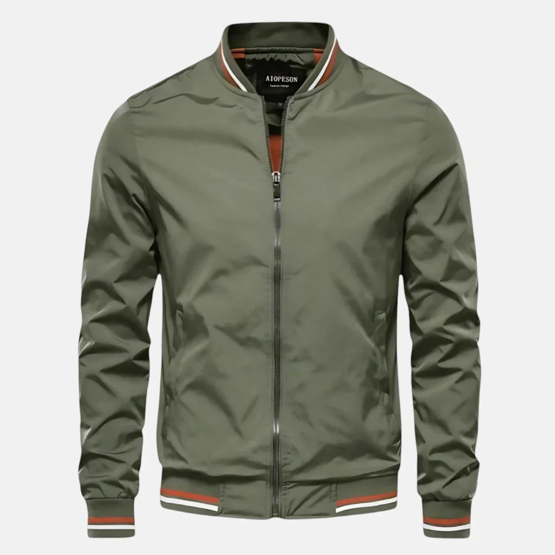 Men's Bomber Jacket - Zip Front Ribbed Collar Woven