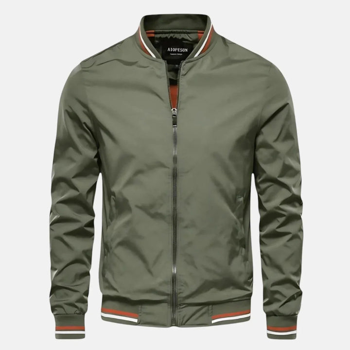 Men's Bomber Jacket - Zip Front Ribbed Collar Woven