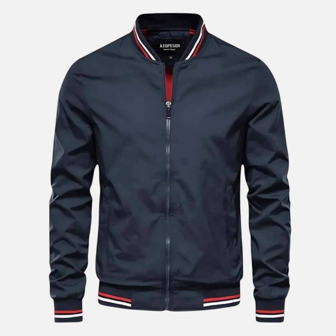 Men's Bomber Jacket - Zip Front Ribbed Collar Woven