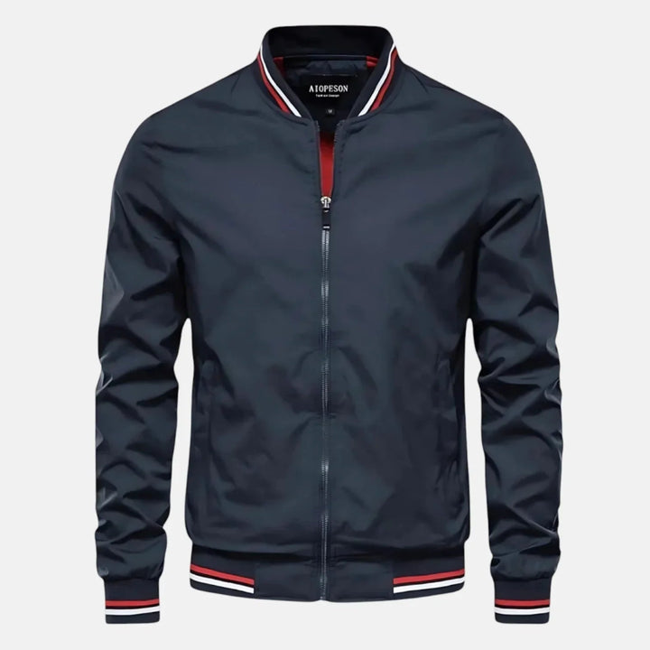 Men's Bomber Jacket - Zip Front Ribbed Collar Woven