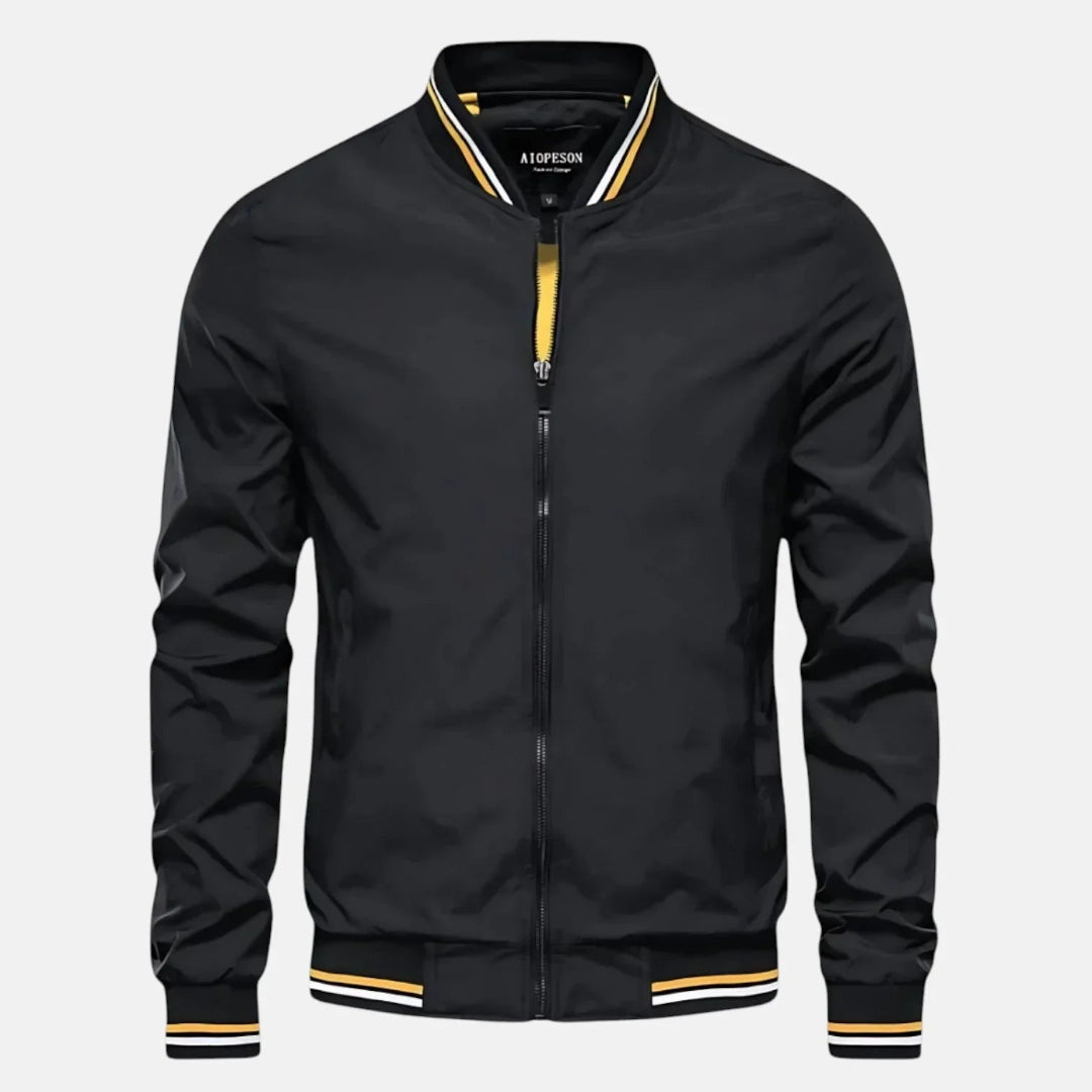 Men's Bomber Jacket - Zip Front Ribbed Collar Woven
