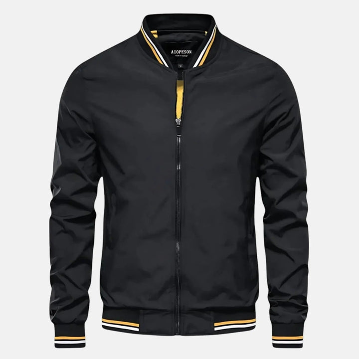 Men's Bomber Jacket - Zip Front Ribbed Collar Woven