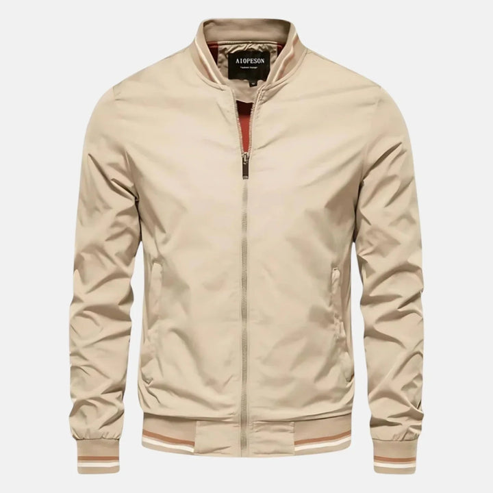 Men's Bomber Jacket - Zip Front Ribbed Collar Woven