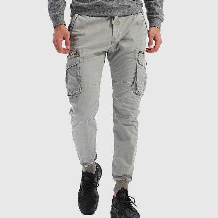 Men's Cargo Jogger Trousers - Cuffed Ankle Woven Multi Pocket