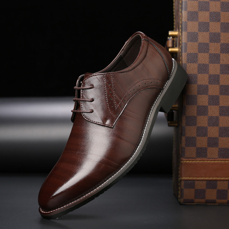 Men's Derby Shoes - Lace Up Leather Pointed Toe