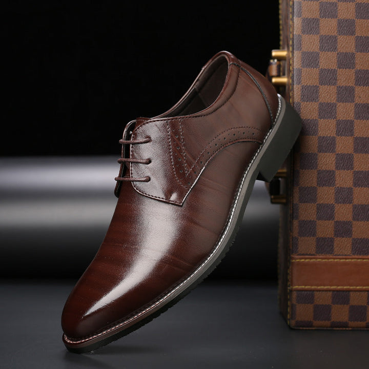 Men's Derby Shoes - Lace Up Leather Pointed Toe