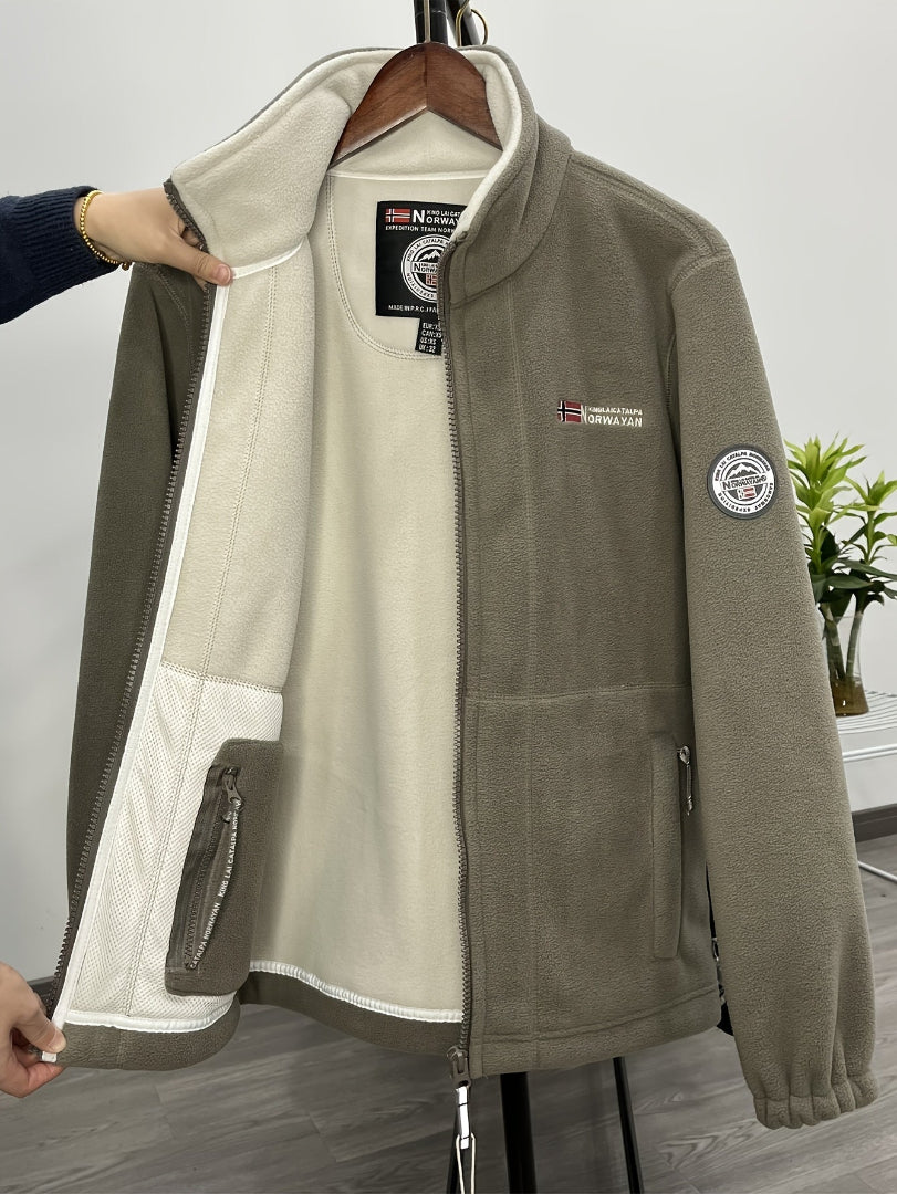 Men's Fleece Jacket - Full Zip Stand Collar Outdoor Top