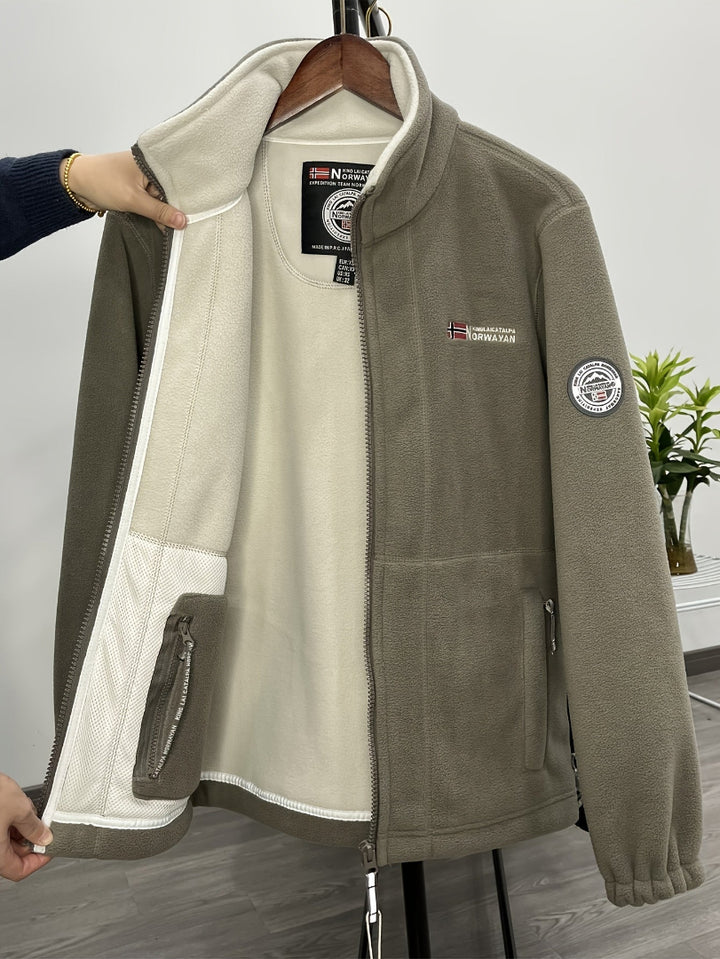 Men's Fleece Jacket - Full Zip Stand Collar Outdoor Top