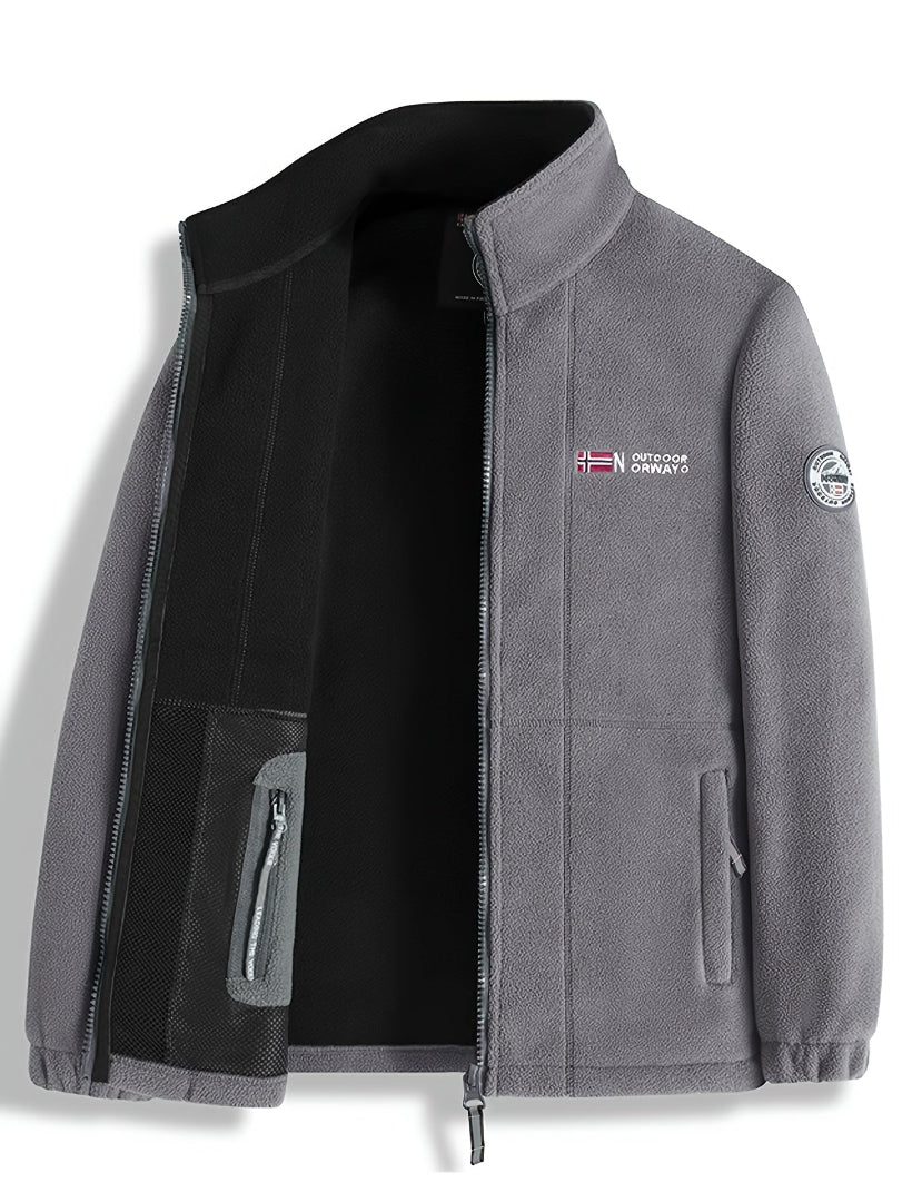 Men's Fleece Jacket - Full Zip Stand Collar Outdoor Top