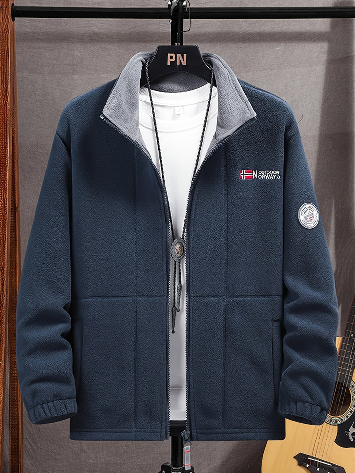 Men's Fleece Jacket - Full Zip Stand Collar Outdoor Top