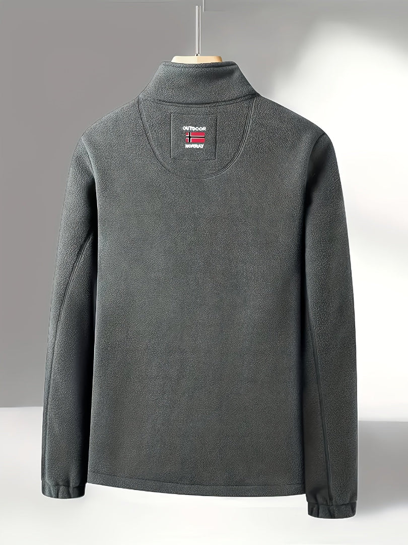 Men's Fleece Jacket - Full Zip Stand Collar Outdoor Top