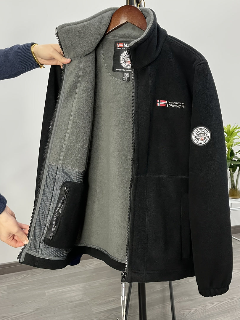 Men's Fleece Jacket - Full Zip Stand Collar Outdoor Top