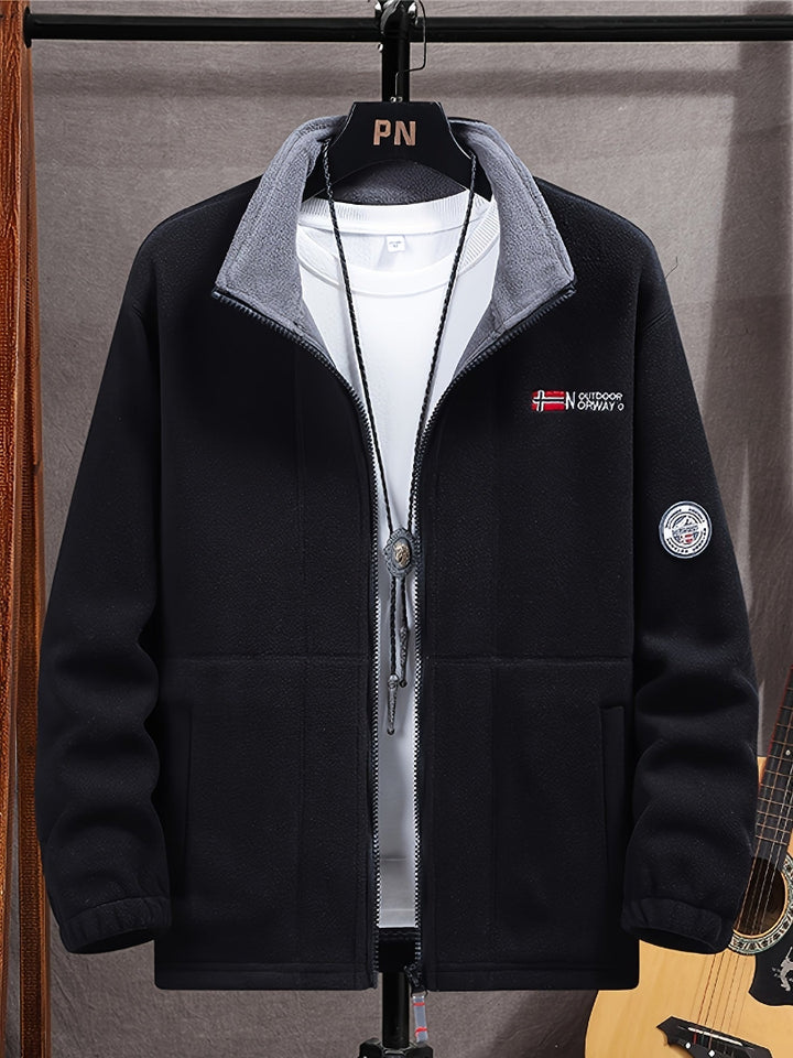 Men's Fleece Jacket - Full Zip Stand Collar Outdoor Top