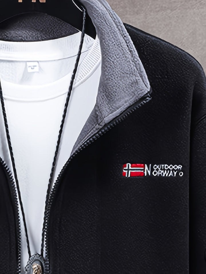 Men's Fleece Jacket - Full Zip Stand Collar Outdoor Top