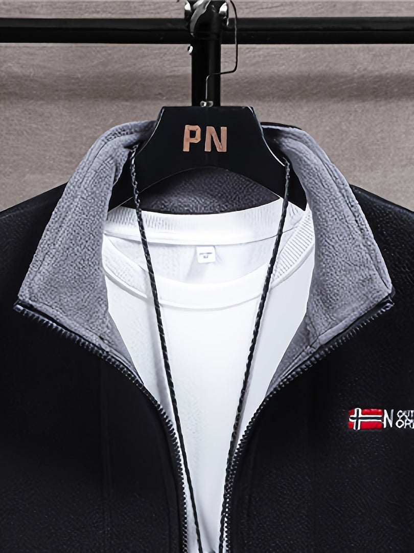 Men's Fleece Jacket - Full Zip Stand Collar Outdoor Top