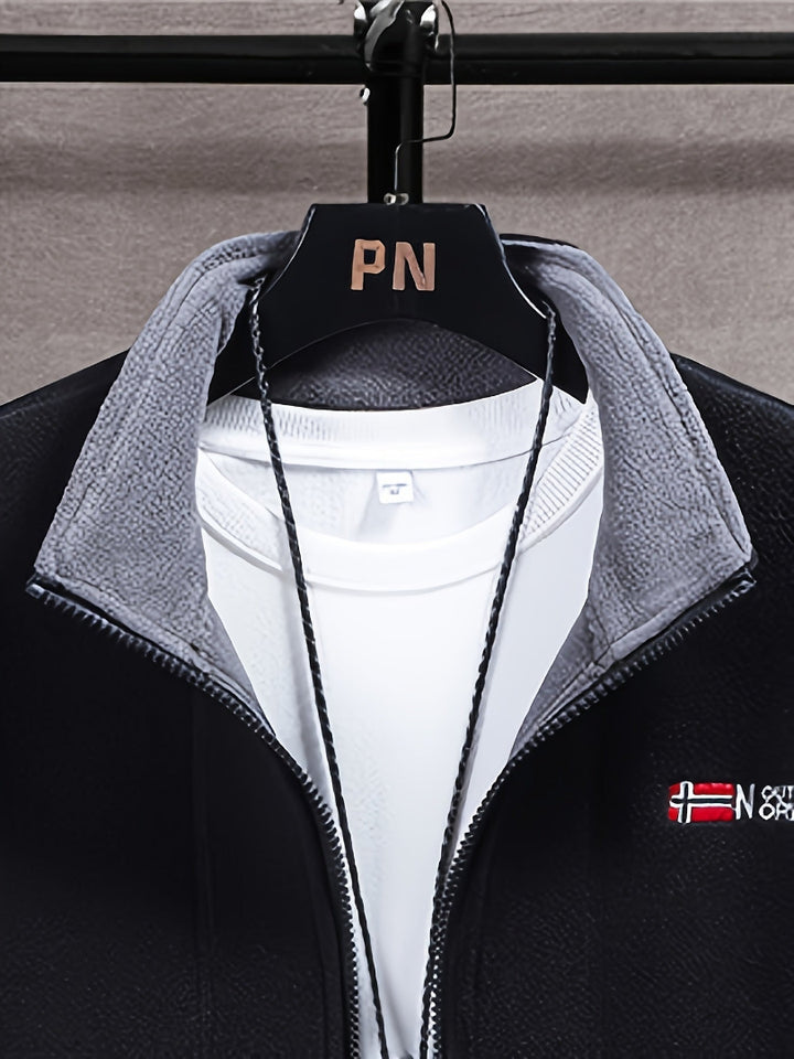Men's Fleece Jacket - Full Zip Stand Collar Outdoor Top