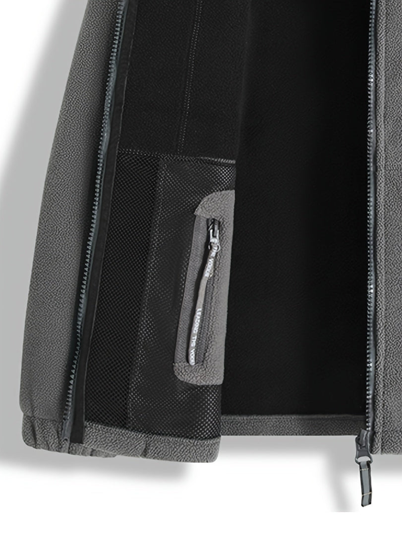 Men's Fleece Jacket - Full Zip Stand Collar Outdoor Top