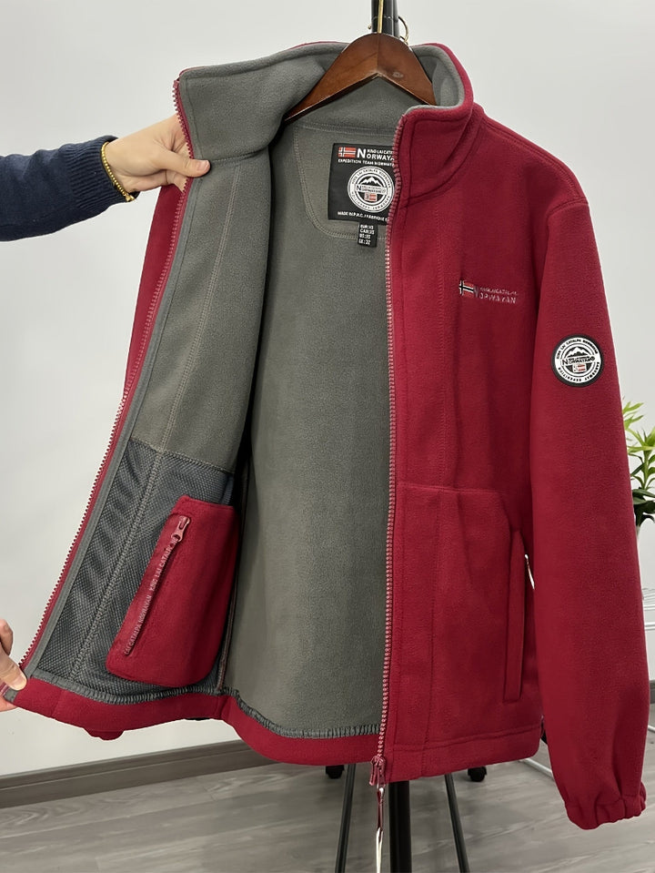 Men's Fleece Jacket - Full Zip Stand Collar Outdoor Top