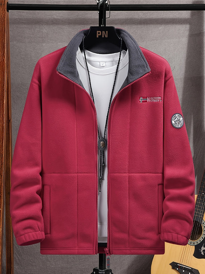Men's Fleece Jacket - Full Zip Stand Collar Outdoor Top
