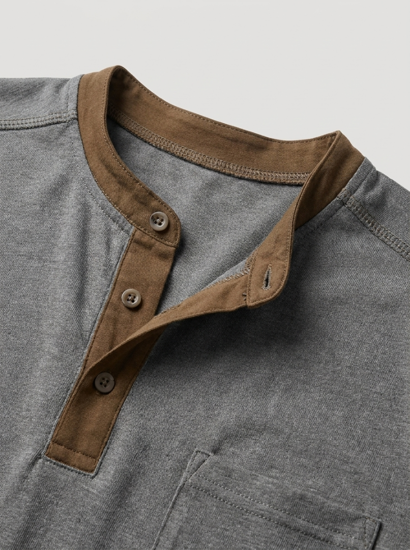 Men's Henley Shirt - Short Sleeve Band Collar Chest Pocket Top