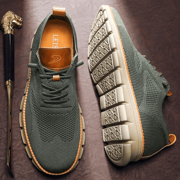 Men's Knit Lace-Up Sneakers - Low Top Contrast Trim Textured Sole