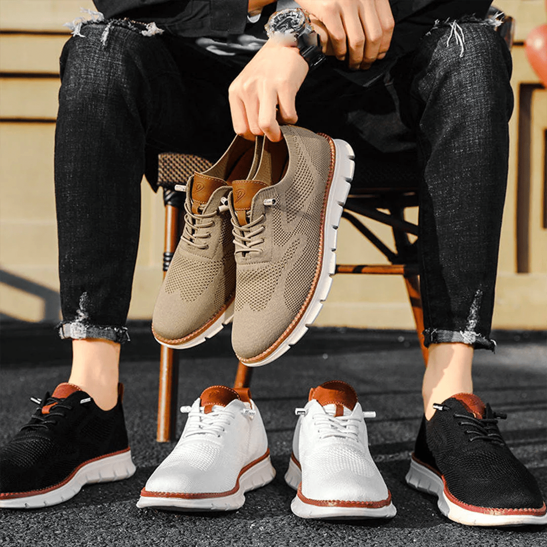 Men's Knit Lace-Up Sneakers - Low Top Contrast Trim Textured Sole