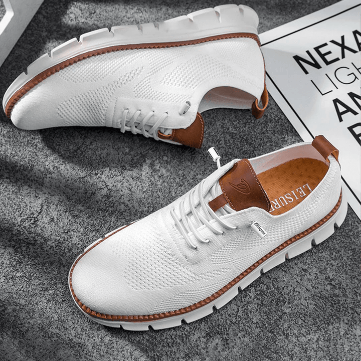 Men's Knit Lace-Up Sneakers - Low Top Contrast Trim Textured Sole