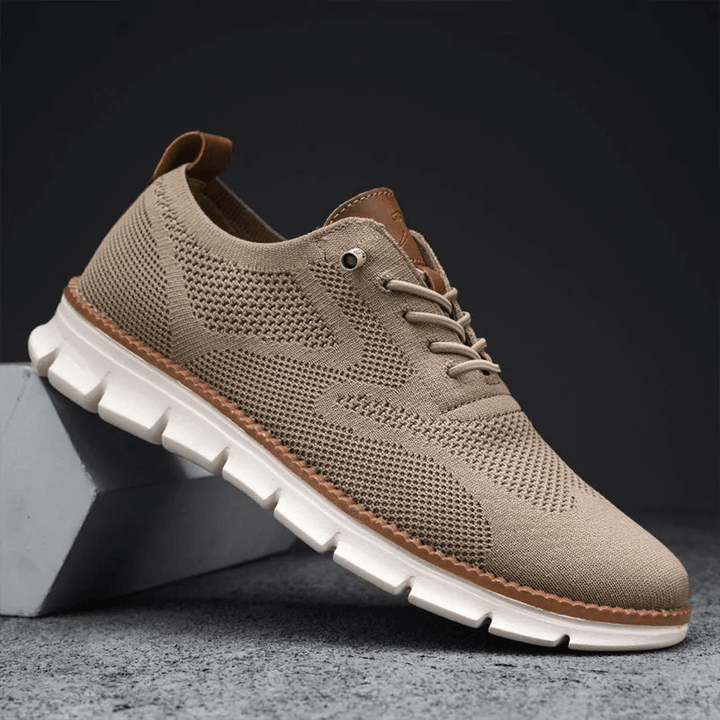Men's Knit Lace-Up Sneakers - Low Top Contrast Trim Textured Sole