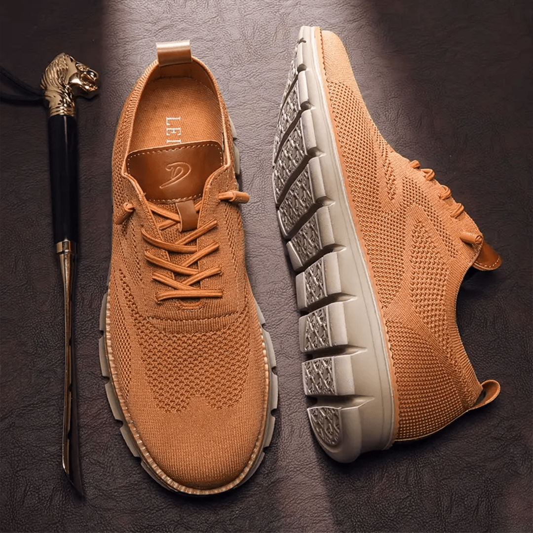 Men's Knit Lace-Up Sneakers - Low Top Contrast Trim Textured Sole