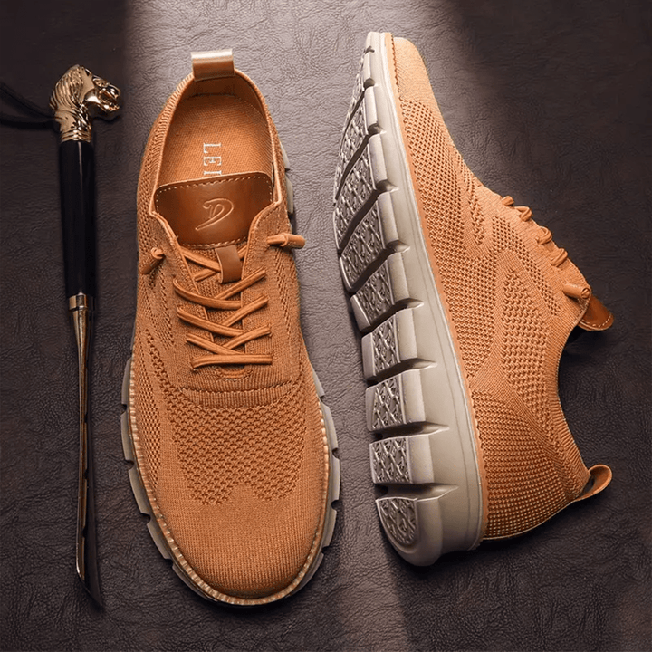 Men's Knit Lace-Up Sneakers - Low Top Contrast Trim Textured Sole