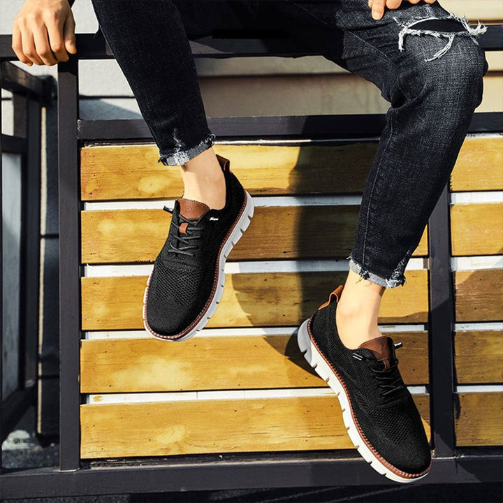 Men's Knit Lace-Up Sneakers - Low Top Contrast Trim Textured Sole