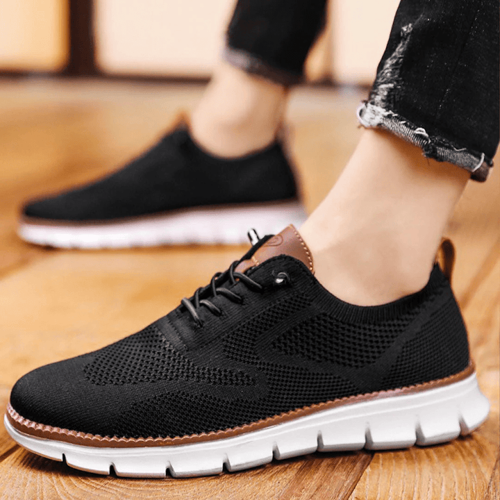 Men's Knit Lace-Up Sneakers - Low Top Contrast Trim Textured Sole