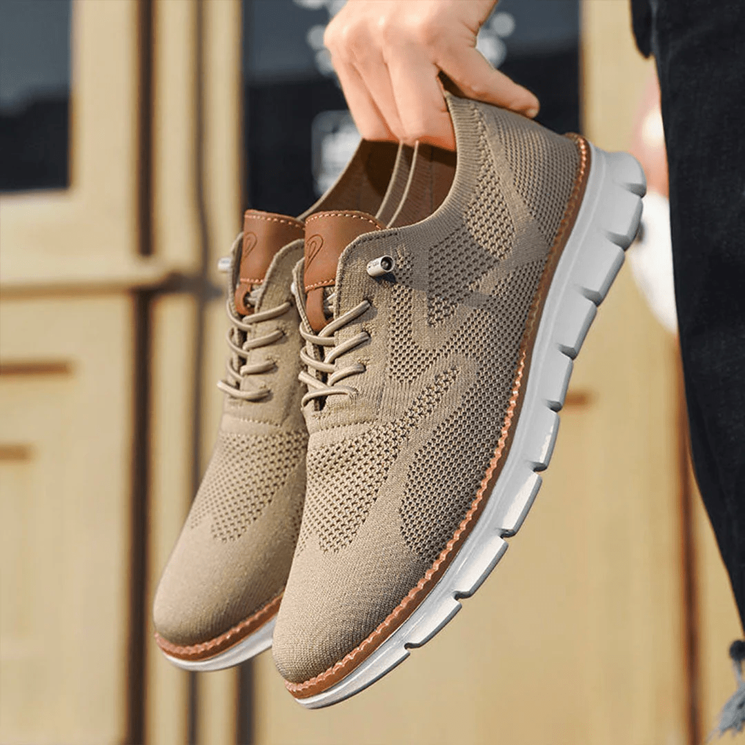 Men's Knit Lace-Up Sneakers - Low Top Contrast Trim Textured Sole