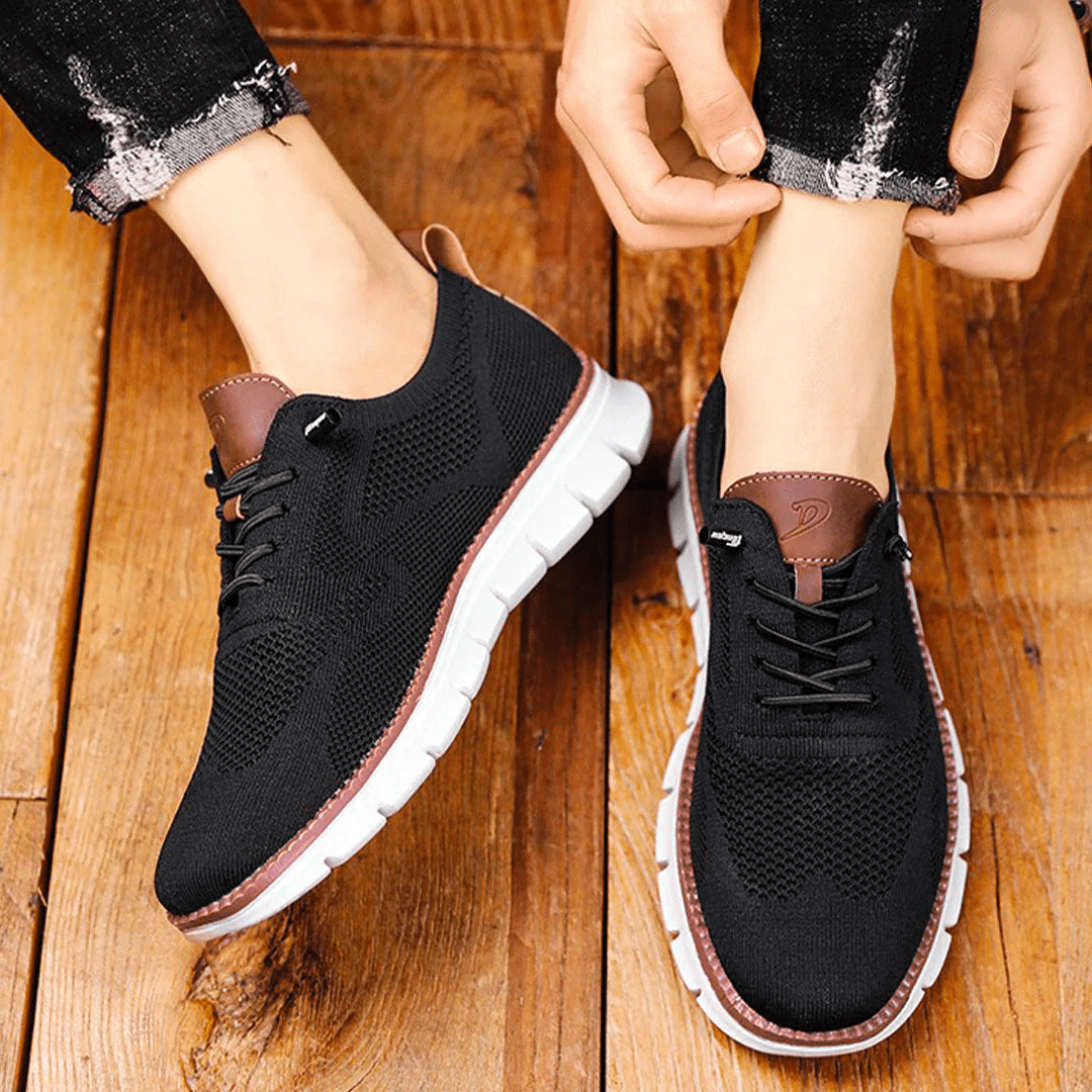 Men's Knit Lace-Up Sneakers - Low Top Contrast Trim Textured Sole