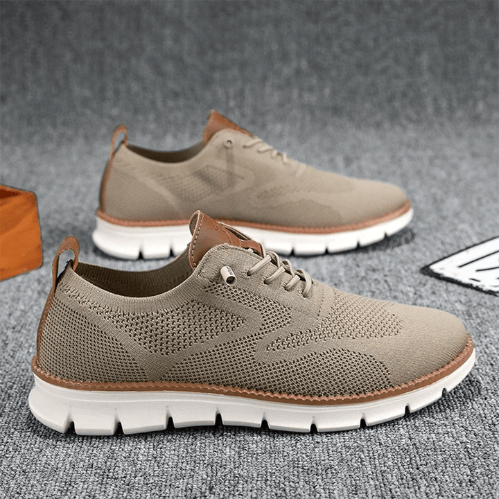 Men's Knit Lace-Up Sneakers - Low Top Contrast Trim Textured Sole