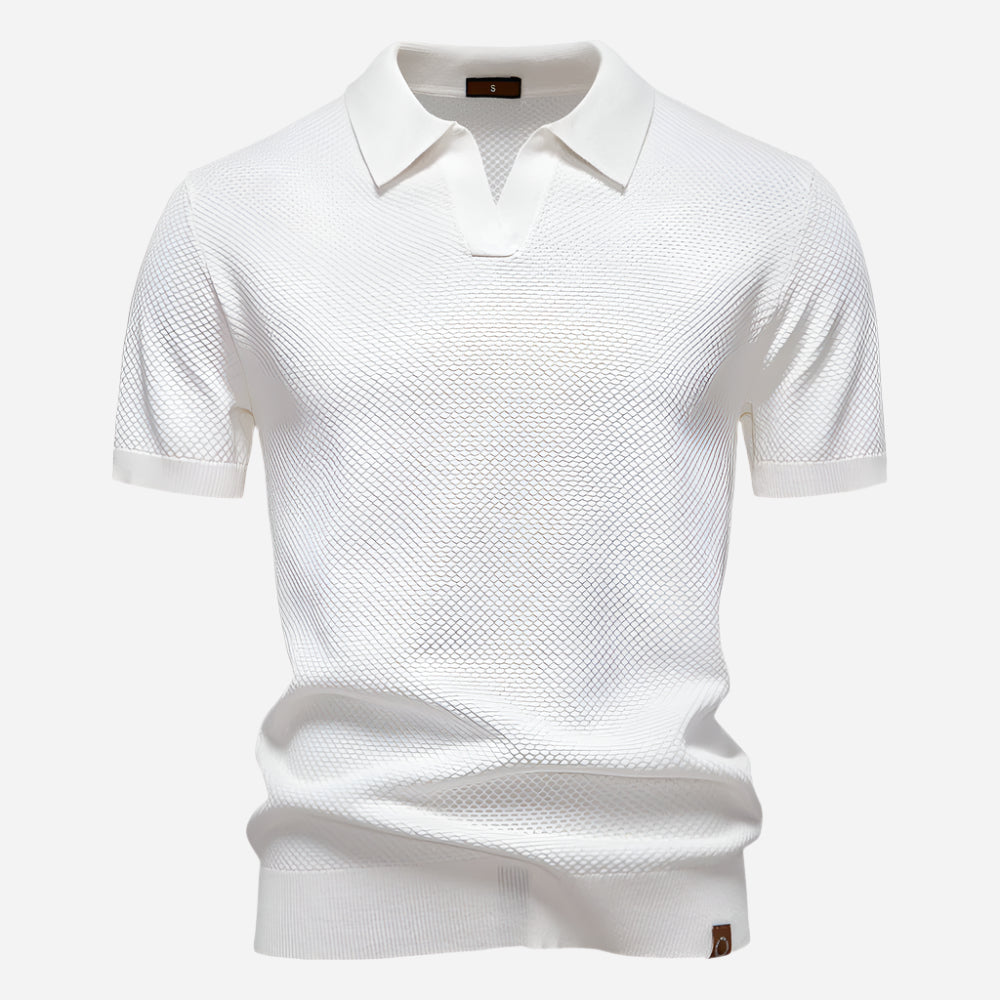 Men's Knit Polo Shirt - Short Sleeve Textured Open Placket