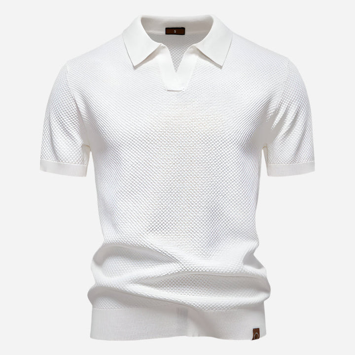 Men's Knit Polo Shirt - Short Sleeve Textured Open Placket