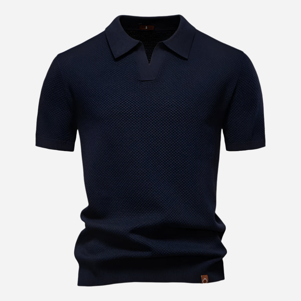 Men's Knit Polo Shirt - Short Sleeve Textured Open Placket