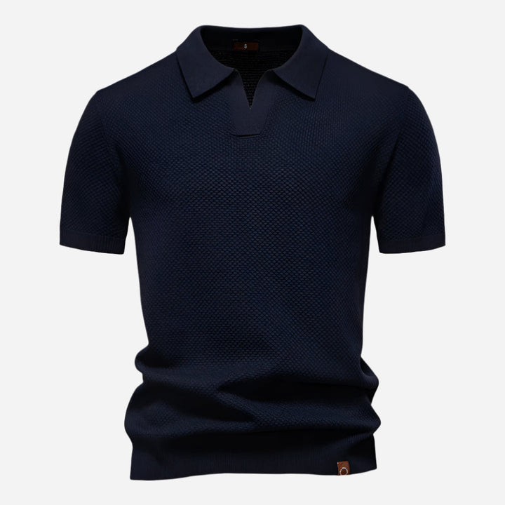 Men's Knit Polo Shirt - Short Sleeve Textured Open Placket