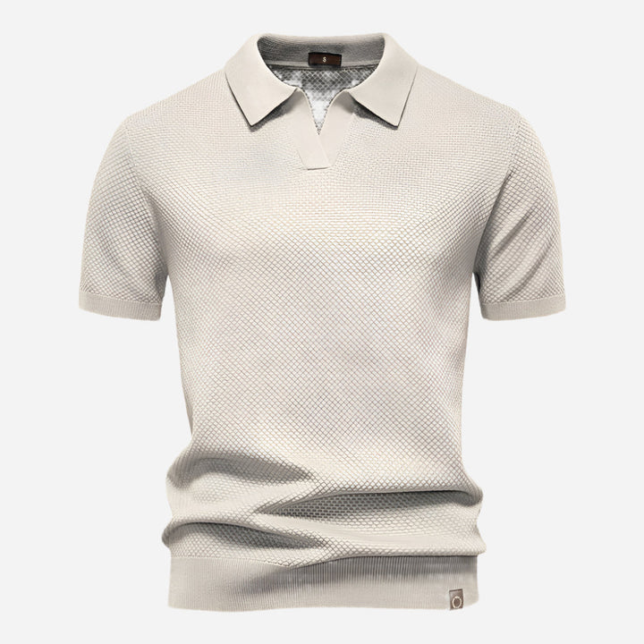 Men's Knit Polo Shirt - Short Sleeve Textured Open Placket