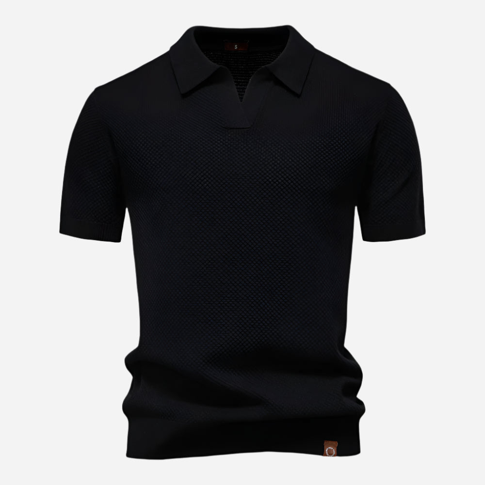 Men's Knit Polo Shirt - Short Sleeve Textured Open Placket