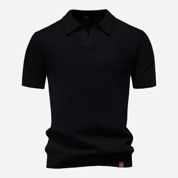 Men's Knit Polo Shirt - Short Sleeve Textured Open Placket