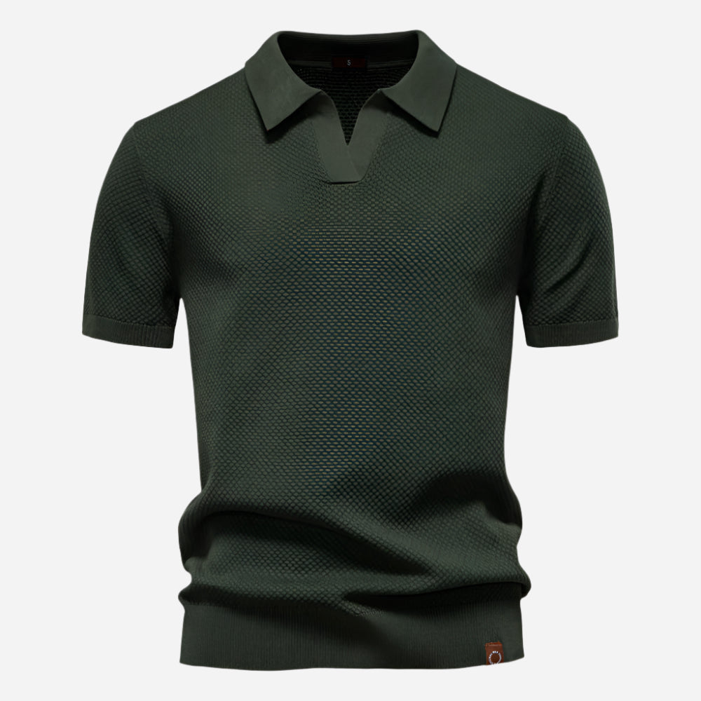 Men's Knit Polo Shirt - Short Sleeve Textured Open Placket
